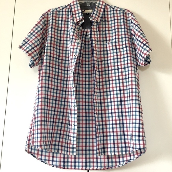 Dressmann Plaid Linen Blend Short Sleeve Shirt M - Picture 1 of 14
